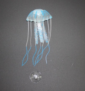 Декор Медуза из силикона для аквариума, плавающая. Цвет голубой; 10х20см.