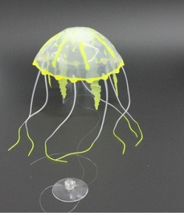 Декор Медуза из силикона для аквариума, плавающая. Цвет желтый; 10х20см.