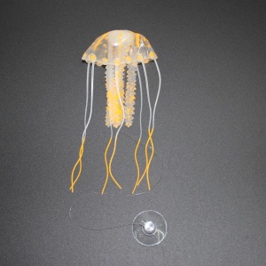 Декор Медуза из силикона для аквариума, плавающая. Цвет оранжевый; 10х20см.